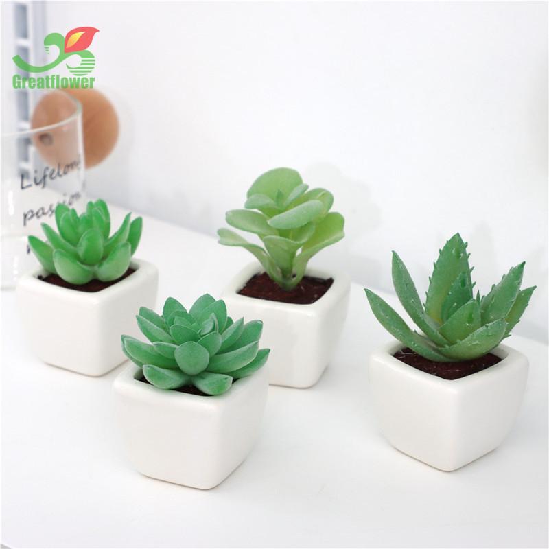 Artificial Potted Succulent, 4pcs Desktop Mini Decorative Simulation Plant Decoration, Mini Plastic Faux Bonsai Ornaments for Home Decor