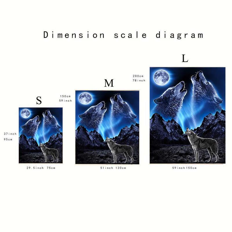 Wolf and Moon Pattern Wall Tapestry, 1 Count Modern Artwork Decorative Hanging Blanket with Accessory, Wall Decor for Living Room Bedroom, Festival Decorations for Home Spring Decor 2024, Ideal for Holiday, Cool Bedroom Accessories