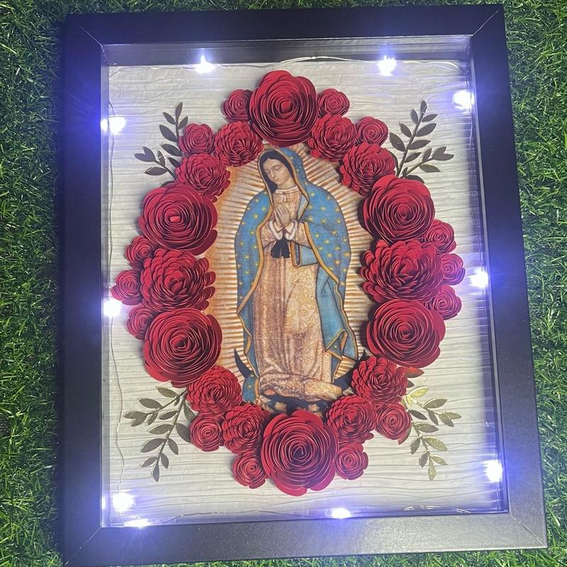 Virgen de Guadalupe Shadowbox with LED Light Decor Gift Religious Ornaments