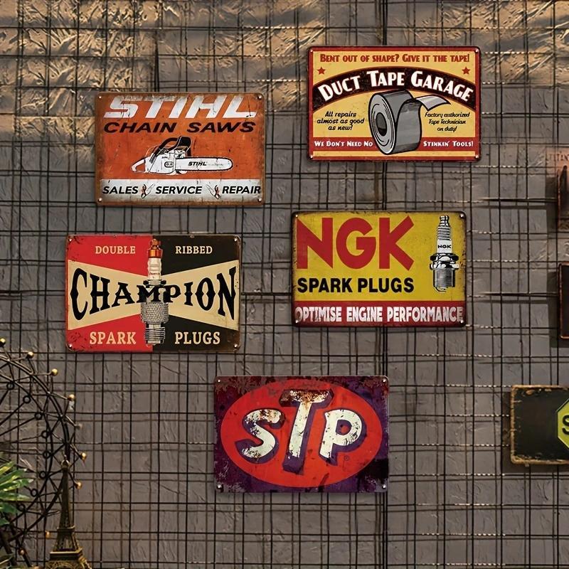 Vintage Letter & Cartoon Pattern Hanging Sign, 5 Counts set Garage Industrial Style Art Decoration, Wall Decor for Home Living Room Dining Room Office