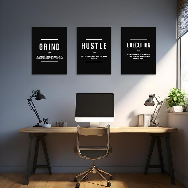 Unframed Modern Art Poster, 3 Counts set Motivational Grind Hustle Success Inspirational Quotes Canvas Wall Art, Office Decor, Entrepreneur Gifts