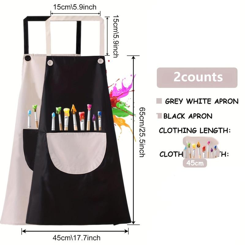 Painting Apron with Pocket, 2 Counts Adjustable Waterproof Art Apron, Bib Aprons for Painting Crafting Cooking Baking Art Gardening