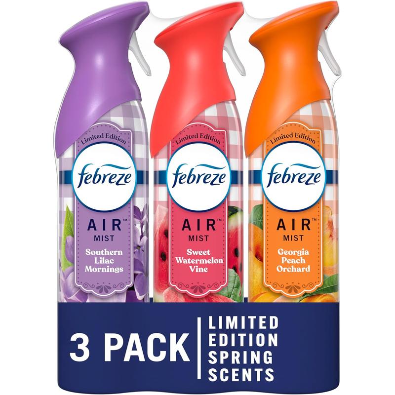 Febreze Air Mist Odor-Fighting Air Freshener Mixed Scent, Southern Lilac Mornings, Georgia Peach Orchard, Sweet Watermelon Vine, 8.8 Oz. Aerosol Can, Pack of 3 Procter & Gamble