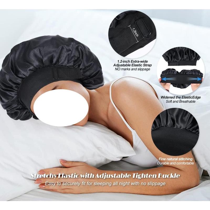 Silk Bonnet for Sleeping Double Layer Satin Bonnet Adjustable Bonnets for Black Women Sleep Cap Reversible Hair Bonnet for Curly Hair (Black) Shower