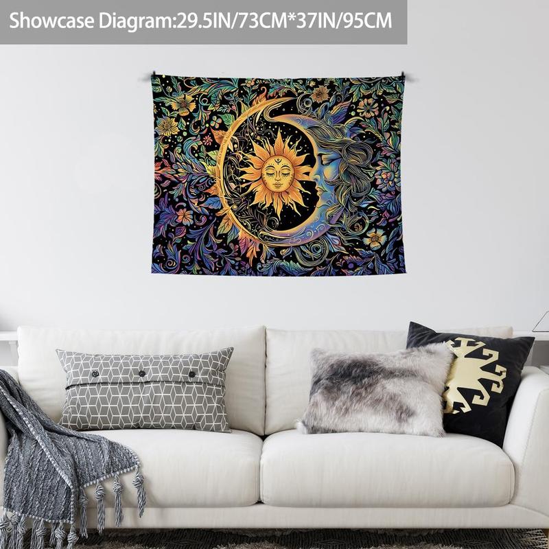 Sun & Moon Pattern Tapestry, 1 Count Mysterious Flower Hanging Carpet, Home Decor for Bedroom, Living Room, Dormitory Wall