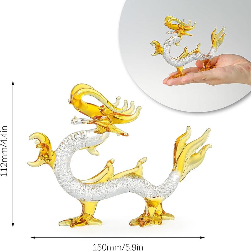 Crystal Dragon Statue Hand Blown Glass Dragon Figurines Chinese Dragon Decoration for Home Lucky Feng Shui Decor 5.9 Inch