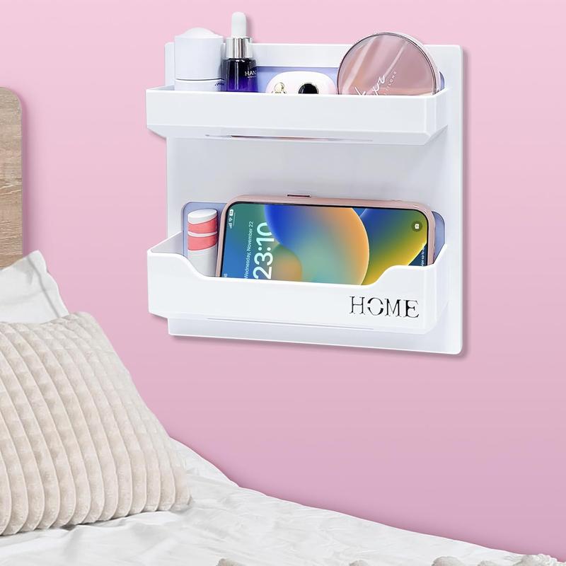 Floating Shelves for Bedside Shelf Accessories Organizer, Wall Mount Self Stick On, Cute Room Decor Aesthetic, Girls Room Decor, Cool Stuff for Bedroom Storage and Organization (4 Hooks)