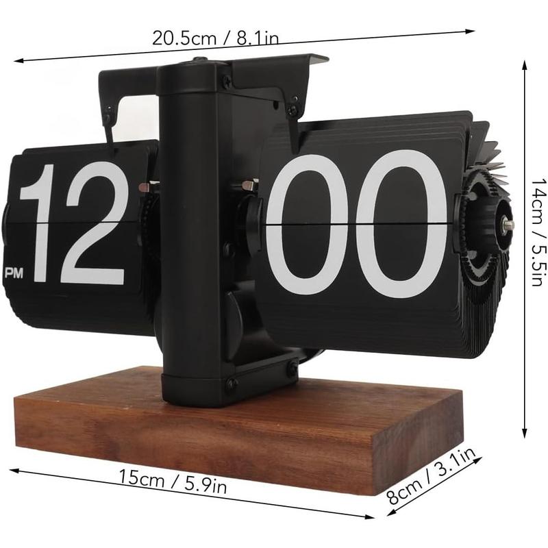 Digital Flip Down Clock, Retro Automatic Turning Mechanical Clock, Auto Flip Desk Clock with Smooth Base, for Home Room Office Decoration (Black)