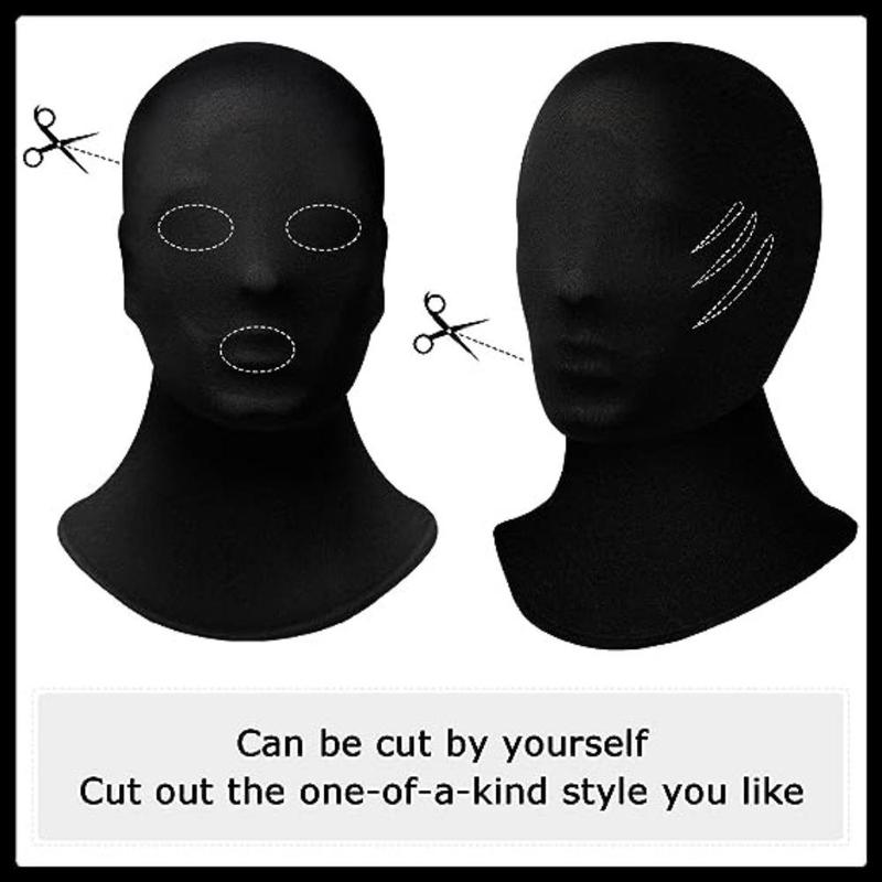 Black Full Face Mask, 2 Counts Halloween Faceless Hood Mask, Cosplay Latent Mask for Halloween Masquerade Cosplay Party, Unisex Men Women Costume