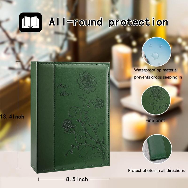 Photo Album 4x6 300 Photos, Extra Large Capacity Leather Cover Wedding Family Photo Albums Holds 300 Horizontal 4x6 Photos(Dark Green)