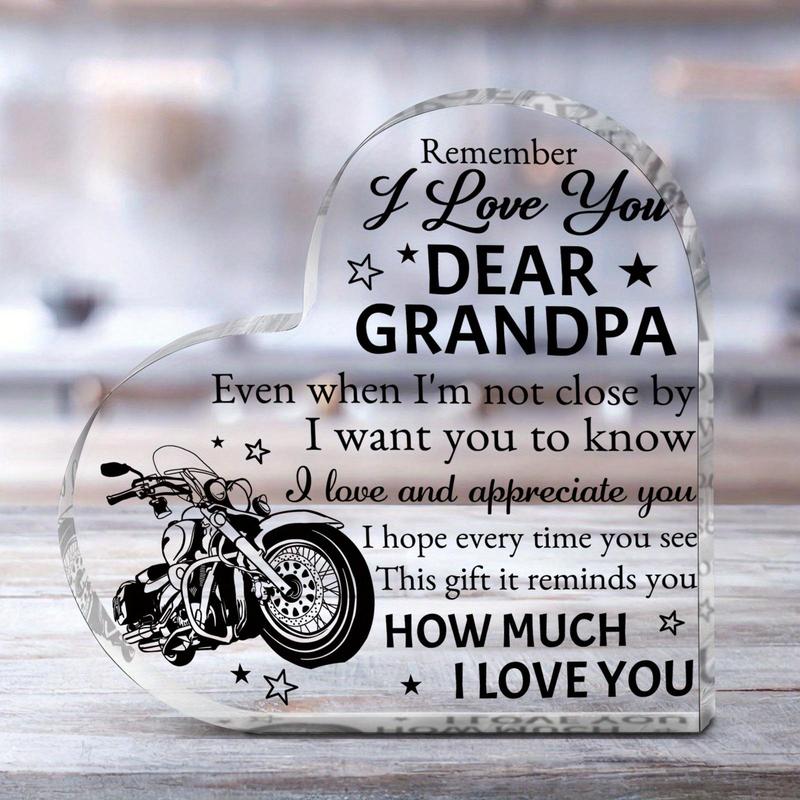 Acrylic Heart Shaped Plaque, 1 Count Motorcycle Pattern Desktop Ornament, Transparent Heart Shaped Plaque, Desk Decorations, Holiday Gift for Grandpa