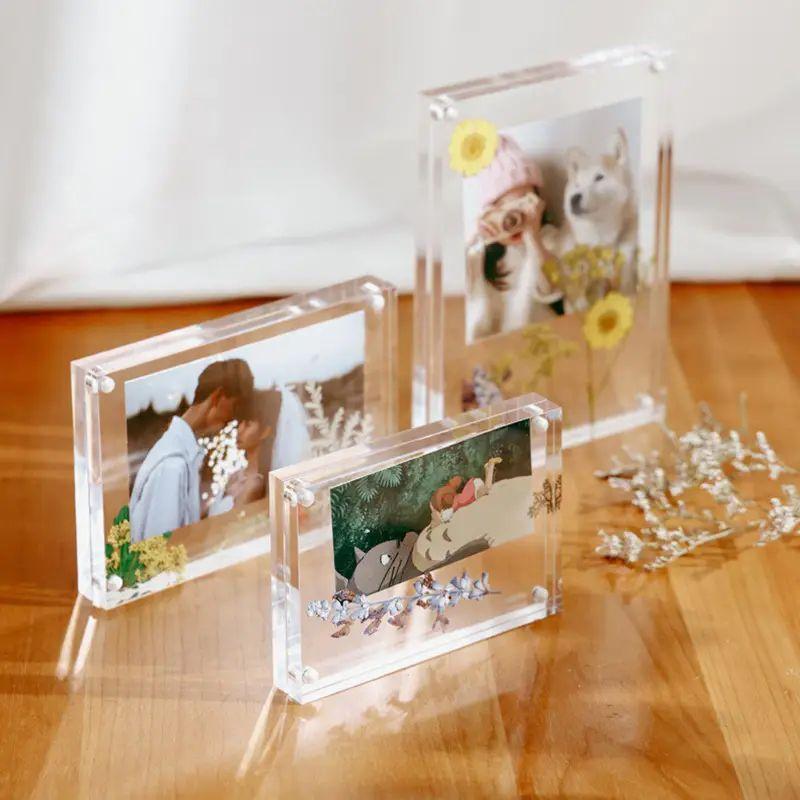 Popular transparent magnetic crystal photo frame Decor Light Glass Plastic Room Sheets