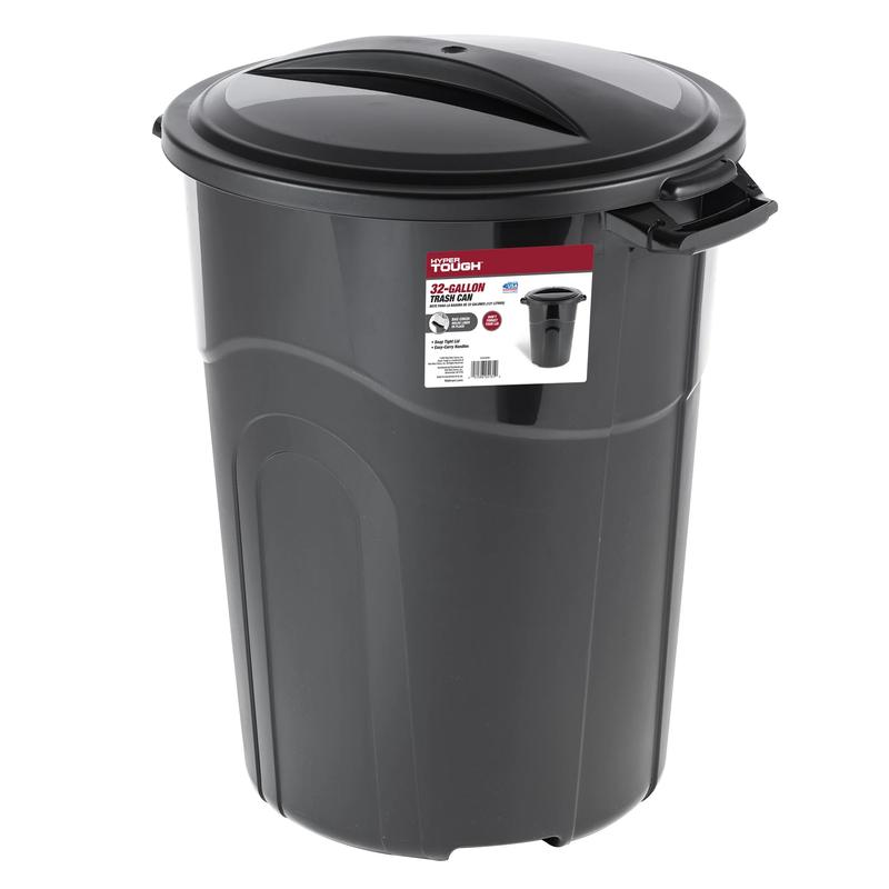 32 Gallon Heavy Duty Plastic Garbage Can with Lid for Indoor Outdoor Use - Black