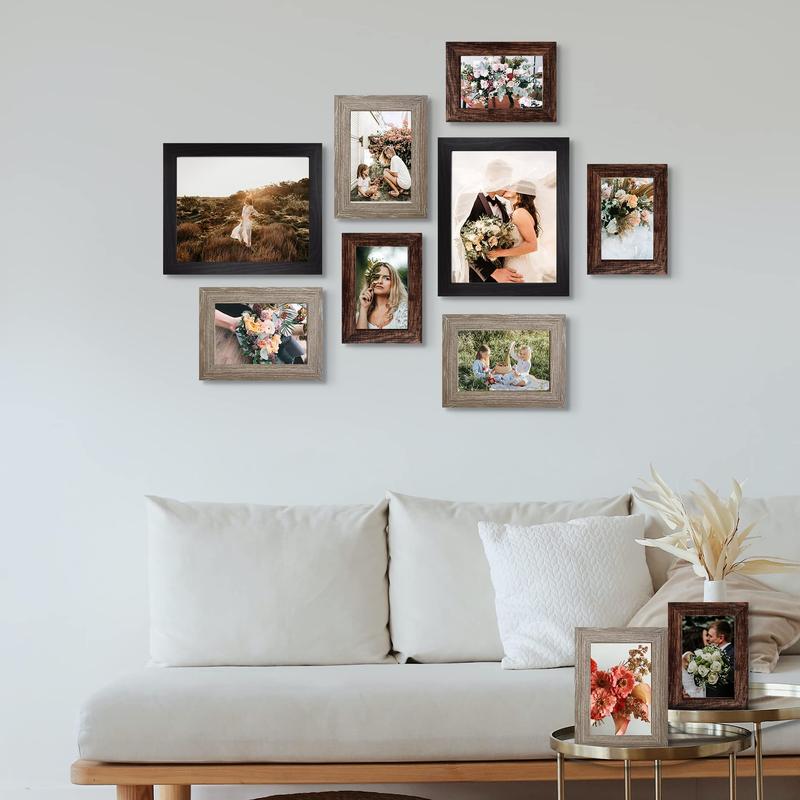 Picture Frame Set 10-Pack, Gallery Wall Frame Collage with 8x10 5x7 4x6 Frames in 3 Different Finishes Decor Photo Room Gift Wood