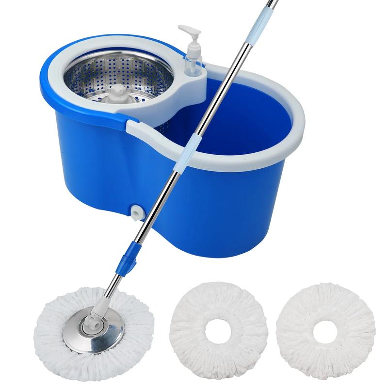 Spin Mop and Bucket Wrings Set with 3 Microfiber Refills, 61'' Adjustable & ExtendableStainless Steel Pole Rod Household Cleaning Plastic items Box