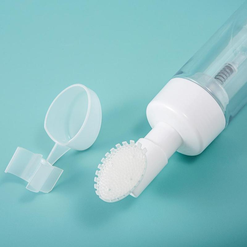 Clear Empty Facial Cleaner Foaming Bottle, Refillable Soap Foaming Bottle with Cleaning Brush Head, Mousse Foam Bottle Pump Dispenser Foamer Bottle, Travel Dispenser Bottle, Makeup Tool, Skincare Tool