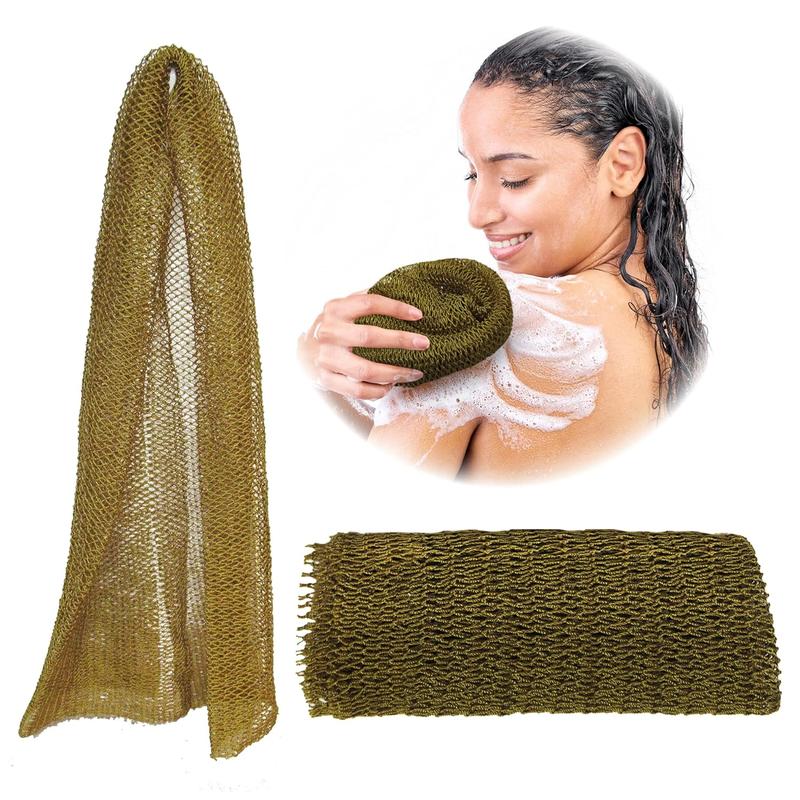 African Net Sponge, Authentic, Real, Black Owned, Exfoliating Bath Wash Cloth, Long Sponge, Body Exfoliator, Sapo, Shower Bath Accessories, Back Foot Scalp Scrub, Flat Dead Skin Remover (Black)