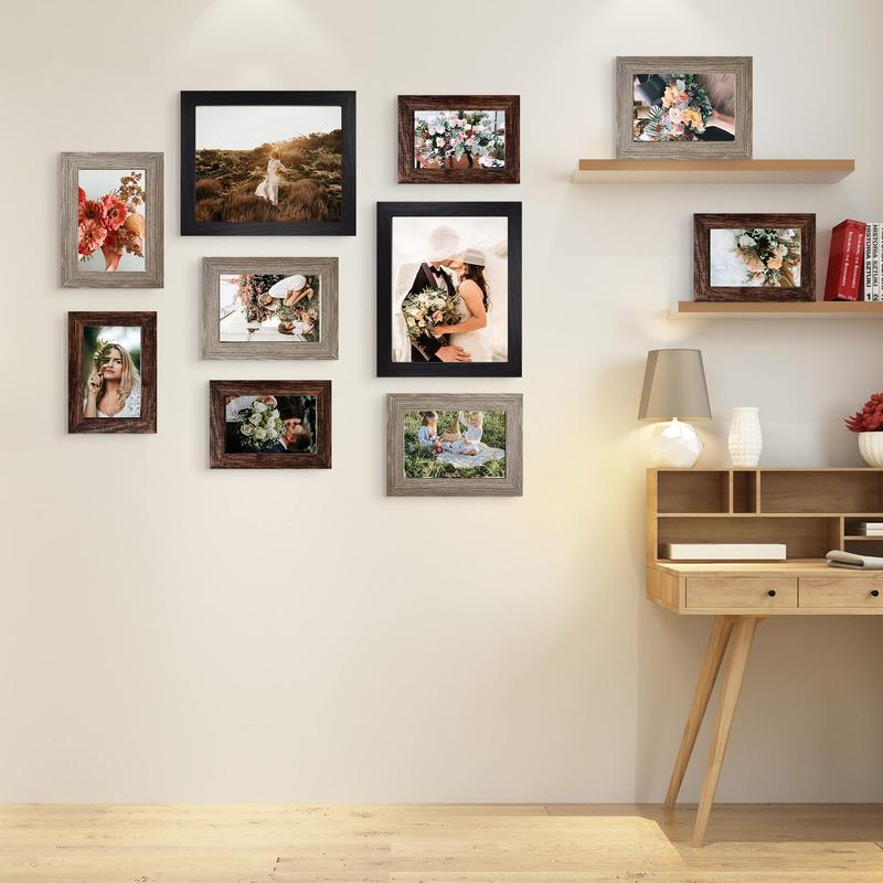 Picture Frame Set 10-Pack, Gallery Wall Frame Collage with 8x10 5x7 4x6 Frames in 3 Different Finishes Decor Photo Room Gift Wood