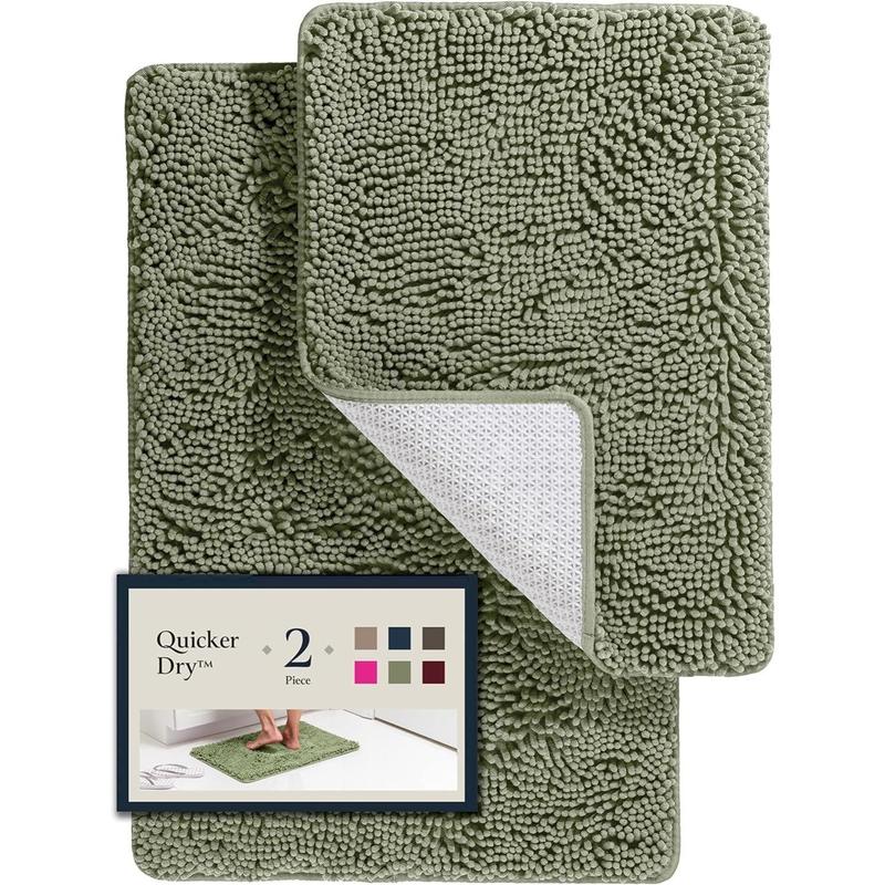 Bathroom Rugs Sets 2 count- Plush Bath Mat Set Quick-Dry Soft Chenille Bathroom Mat with Rubber Backing, Absorbent Bathroom Rug Set, Washable Bath Rugs for Bathroom- Bath Mats 24x17 + 30x20