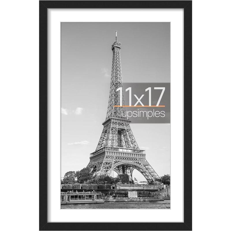 11x17 Picture Frame, Display Pictures 9x15 with Mat or 11x17 Without Mat, Wall Hanging Photo Frame, Black, 1 Pack