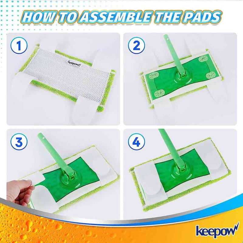 KEEPOW 5701M Reusable Mop Pads for All 10-12 Inch Flat Mop 6 Pcs