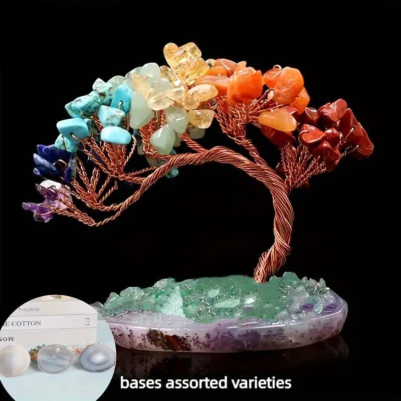 Crystal Money Tree with Agate Base, 1 Count Feng Shui Gemstone Bonsai Decor, Home Decor Ornament for Living Room, Bedroom, Office