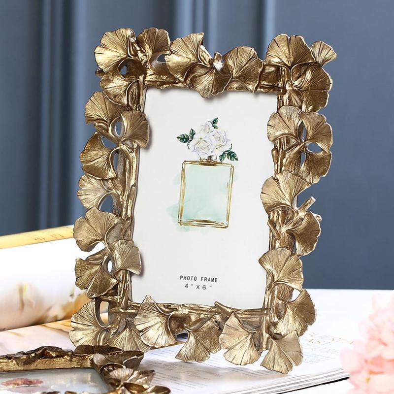 Vintage Ginkgo Leaf Design Photo Frame, 1 Count Creative Modern Stylish Desktop Photo Frame, Decorative Photo Frame for Home Office Bedroom Table Desk Display, Spring Home Decor Ideas