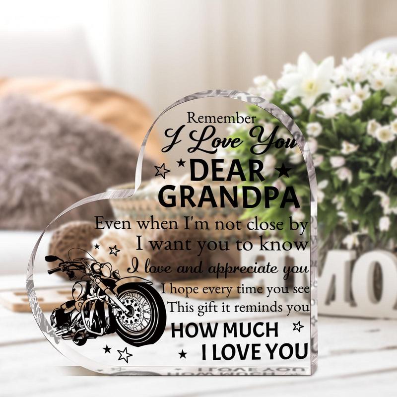 Acrylic Heart Shaped Plaque, 1 Count Motorcycle Pattern Desktop Ornament, Transparent Heart Shaped Plaque, Desk Decorations, Holiday Gift for Grandpa