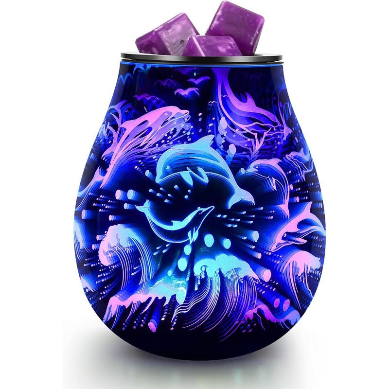 Dolphin Oil Burner 3D Glass Electric Wax Warmer Wax Burner for Scented Wax  7 Colorful Changing Fragrance Warmer Ideal Gift for Home Wedding Festival Present…