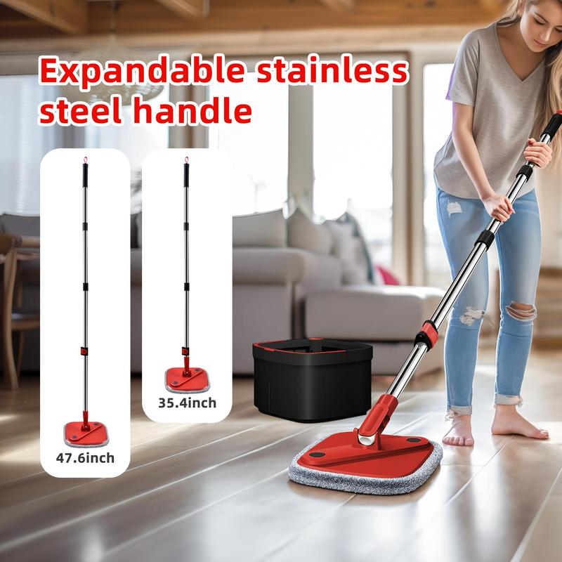 TIKAATOK <Black and Red >Hardwood Floor Mop and Bucket Set - 360% Rotatable, With 2 6 Microfiber Pads