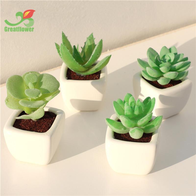 Artificial Potted Succulent, 4pcs Desktop Mini Decorative Simulation Plant Decoration, Mini Plastic Faux Bonsai Ornaments for Home Decor