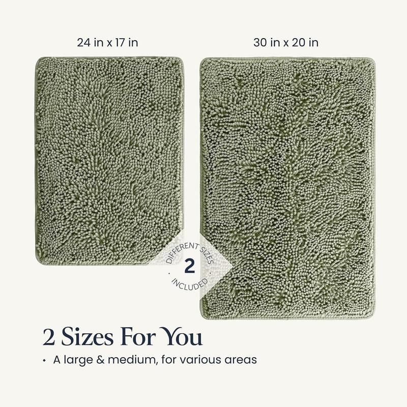 Bathroom Rugs Sets 2 count- Plush Bath Mat Set Quick-Dry Soft Chenille Bathroom Mat with Rubber Backing, Absorbent Bathroom Rug Set, Washable Bath Rugs for Bathroom- Bath Mats 24x17 + 30x20