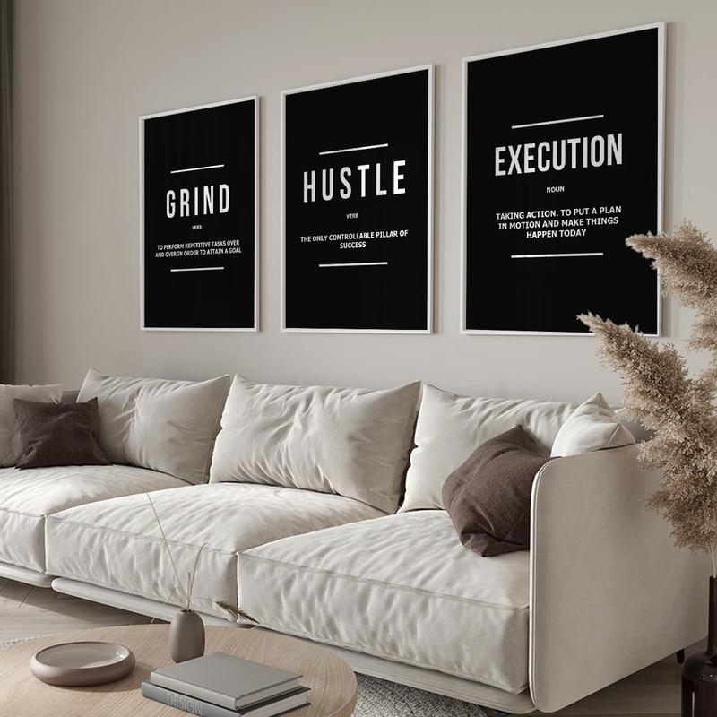 Unframed Modern Art Poster, 3 Counts set Motivational Grind Hustle Success Inspirational Quotes Canvas Wall Art, Office Decor, Entrepreneur Gifts