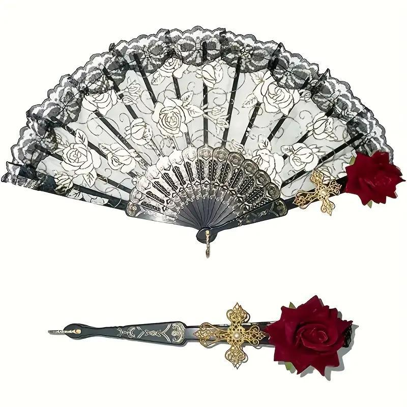 Lace Hand Fan, 1 Count Foldable Handheld Fan, Portable Hand Fan for Wedding Favors, Birthday Party Decorations, Home Room Decor