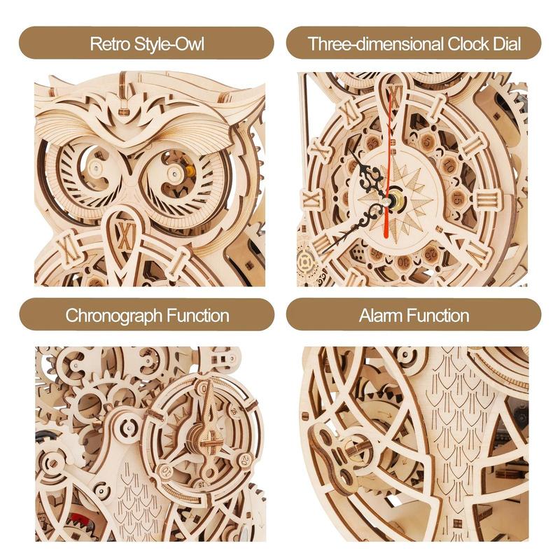 Wooden Owl Design Clock Kit, Creative Home Decor for Adults, Perfect Living Room Decoration, DIY Woodwork Kit, Birthday Gift