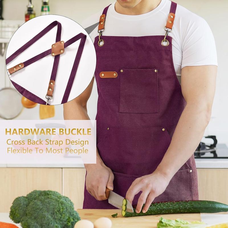 Canvas Aprons for Men Chef Apron, Work Apron with Large Pockets - 16oz Heavy Duty Cross Back, BBQ, Cooking