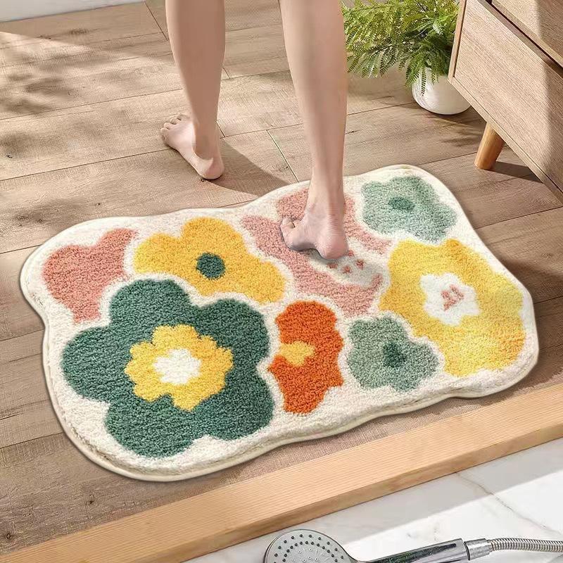 Flower Pattern Bath Mat, 1 Count Non-slip Soft Absorbent Bath Rug, Rectangle Floor Mat for Bathroom Home Dormitory Decor