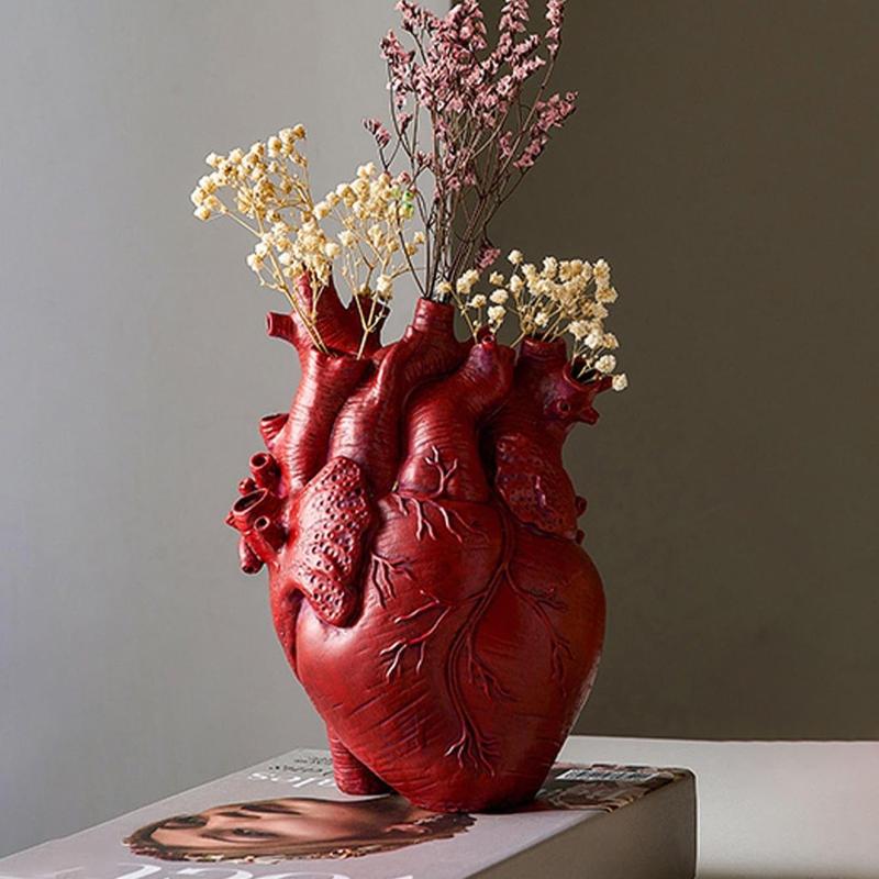 Heart Organ Design Flower Vase Table Decor, Creative Modern Resin Flower Vase, Summer Decor 2024, Decorative Vase for Home Office Decor, Fall Decor, Men Gifts