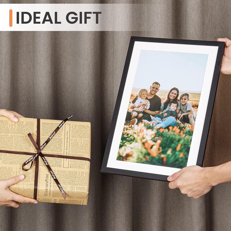 11x17 Picture Frame, Display Pictures 9x15 with Mat or 11x17 Without Mat, Wall Hanging Photo Frame, Black, 1 Pack