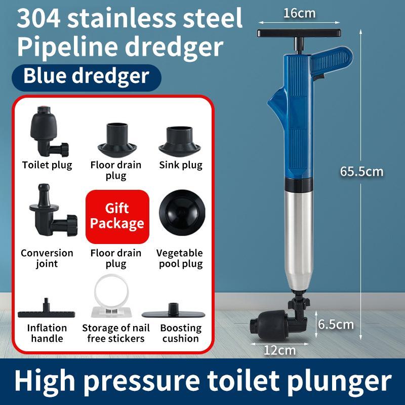 [8Pcs Gift Package]  Stainless steel Toilet Plunger,1 Set 8Pcs, Fifth generation Toilet Clog Remover, High Pressure Air Drain Dredger,Toilet Bathroom Shower Sink Bathtub,Toilet Cleaning Tools, Household Accessories