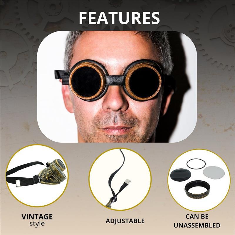 Halloween New Sell Vintage Steampunk Goggles Glasses Cosplay Punk Gothic Brass Color Steam Punk for Mad Scientist Halloween Costume Accessories