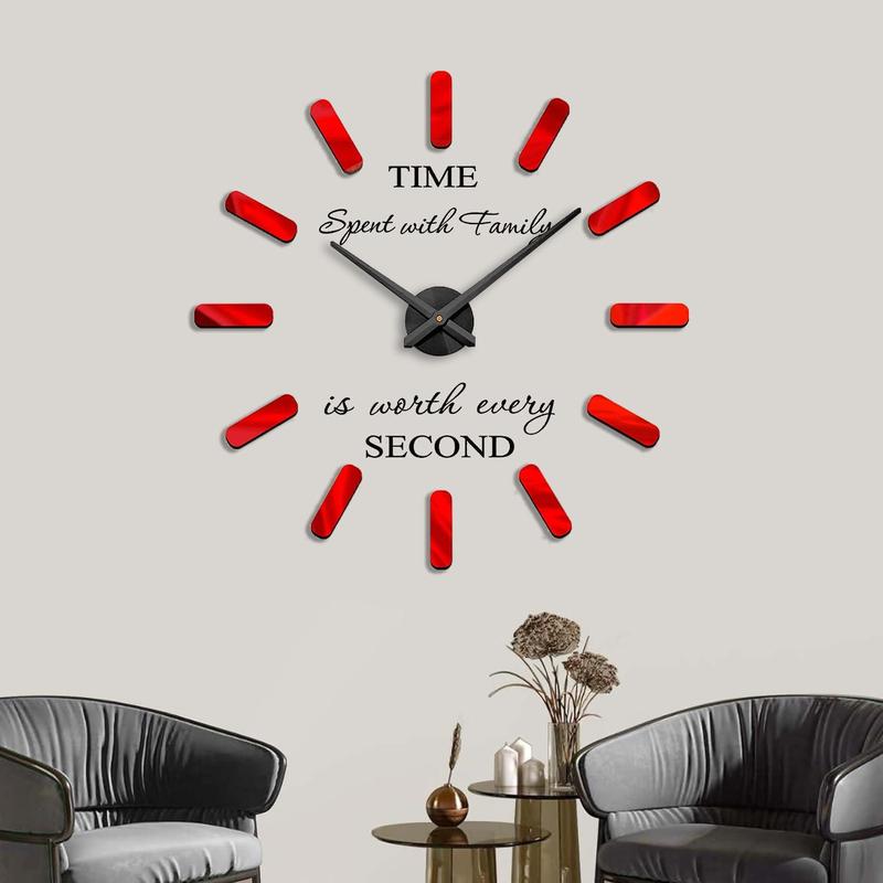 DIY 3D Frameless Wall Clock, 1 Count Battery Powered Wall Decoration Clock Kit with Warm Letter Stickers, Suitable for Home Living Room, Dining Room, Bedroom, Office Decoration(without Battery)