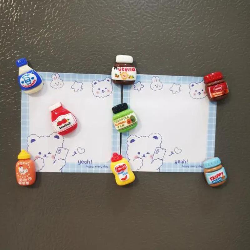 Cartoon Condiment Bottle Design Refrigerator Magnet, 8 Counts set Mini Magnetic Backing Refrigerator Magnet, Creative Fridge Magnet for Home Office Decoration