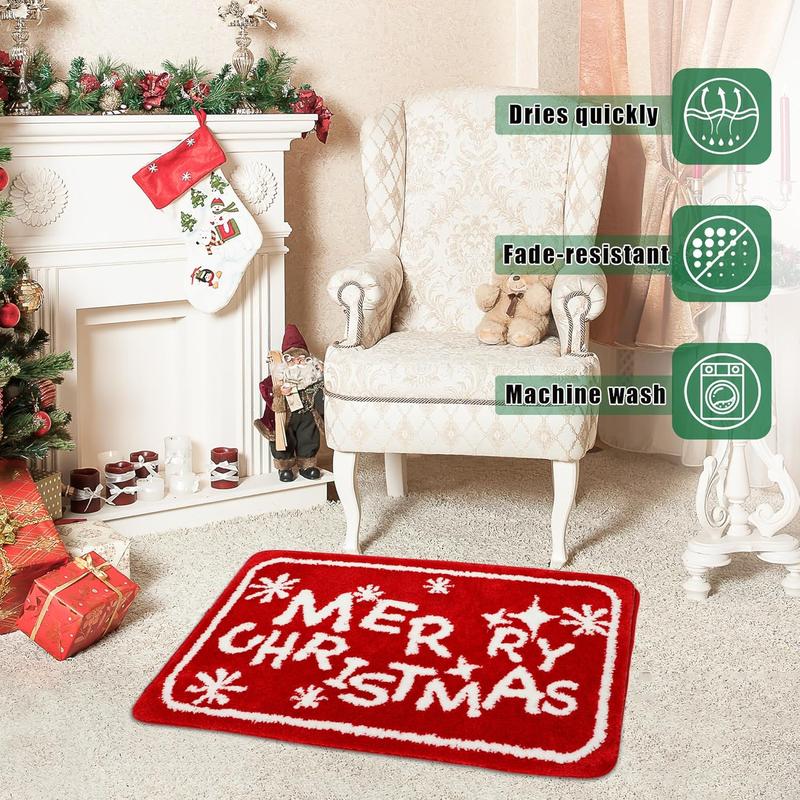 Christmas Bathroom Rugs Red Snowflake Bath Mat Bathtub Kitchen Rug for Christmas Decor