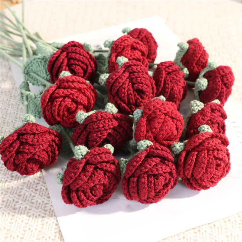 Handmade Knitted Rose, Summer Home Decor Diy Artificial Rose Faux Flowers, Decorative Flower without Vase, Diy Decorative Flowers Bouquet Ornaments for Flower Vase, Room  Flower Arrangement Decor, Bedroom Decor, Fall Decor, Men Gifts Fruit Plants