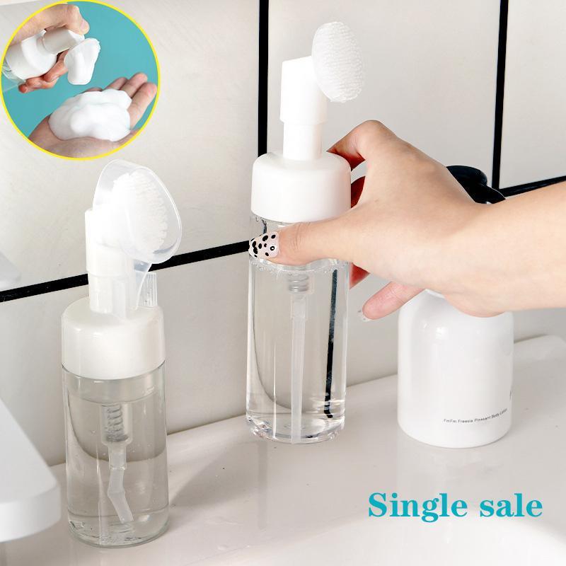 Clear Empty Facial Cleaner Foaming Bottle, Refillable Soap Foaming Bottle with Cleaning Brush Head, Mousse Foam Bottle Pump Dispenser Foamer Bottle, Travel Dispenser Bottle, Makeup Tool, Skincare Tool