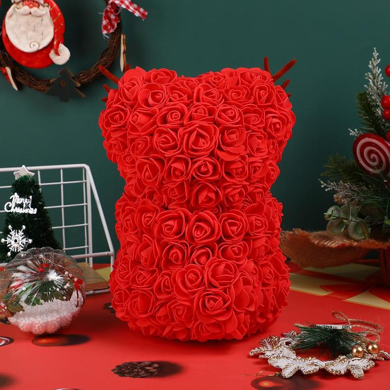 Christmas Artificial Rose Bear, 1 Count Creative Cute Bear Shaped Artificial Rose Bouquet, Boyfriend Gift Creative Decorative Flower for Home Party, Gift for Girlfriend