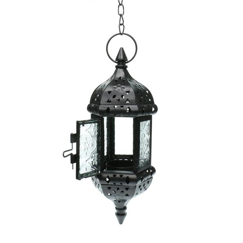 Vintage Hanging Candle Lantern, 1 Count Hollow Iron Candle Holder Lantern with Hanging Chain, Decorative Candle Holder for Home Patio Garden Yard