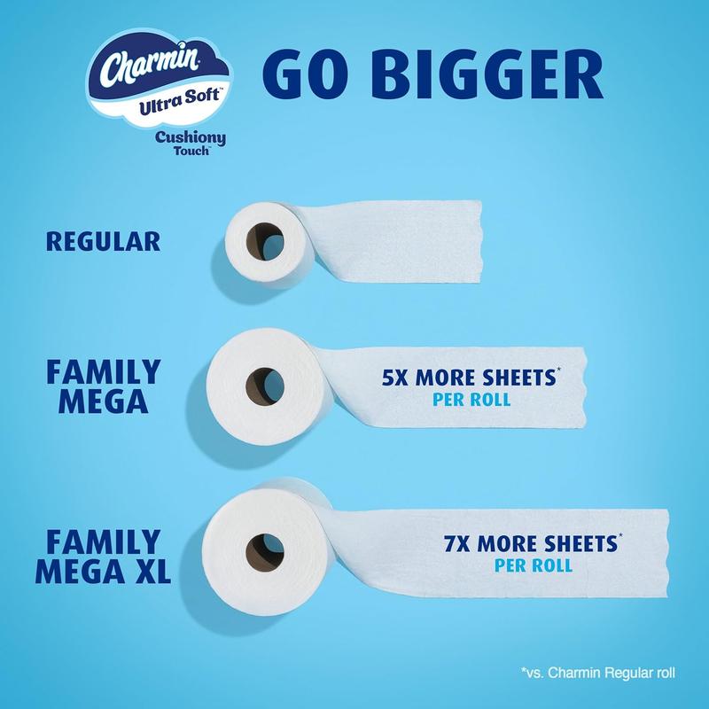 Charmin Toilet Paper Ultra Soft Cushiony Touch, 30 Family Mega Rolls = 153 Regular Rolls P&G