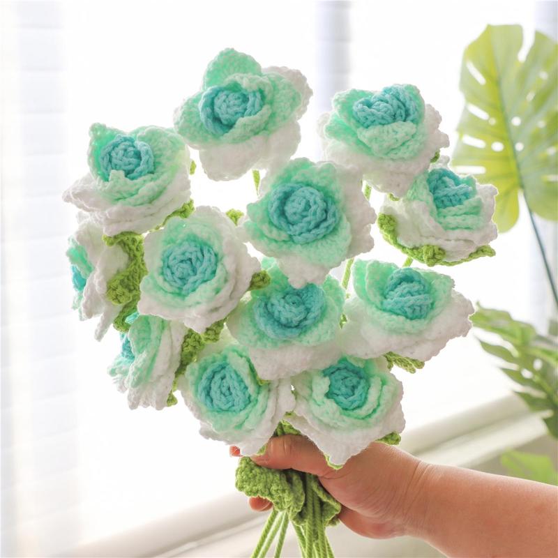 Artificial Rose Bouquet without Vase, 12pcs Handmade Woven Artificial Flower, Decorative Flower for Home Party & Wedding, Flowers Bouquet Bedroom Decor, Roses Bouquet  Flower Arrangement